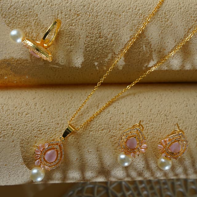 zanvik-blush-dewdrop-zirconia-earrings-ring-and-pendant-set